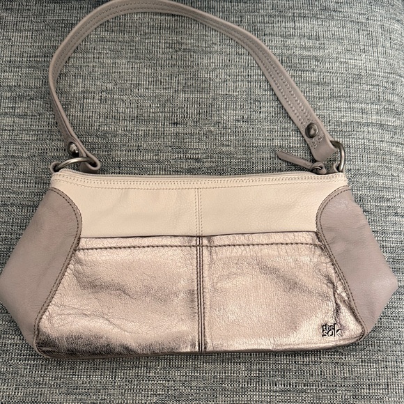 Furla Handbags - Furla Metallic and Beige Leather Shoulder Bag